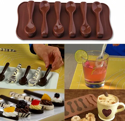 Miniatura 5 de MoldFun - Juego de 3 moldes de silicona para cucharas pequeñas aptas para horno, para caramelos de menta, gomitas, decoración de pasteles, galletas