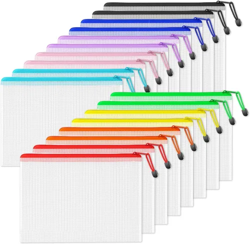 Miniatura 9 de SUNEE Bolsa de malla de plástico con cremallera de 11 x 16 pulgadas (9 colores, 18 paquetes), bolsa extra grande resistente al agua con cremallera