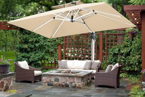Miniatura 6 de ABCCANOPY Patio Umbrella Cantilever Double Top Outdoor Offset Umbrella with 360° Rotation