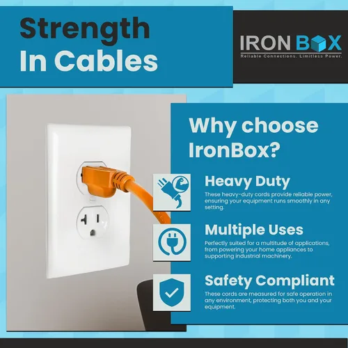 Miniatura 5 de IronBox Electric - Cable de alimentación de servicio pesado 5-15P a C13 - Cable de 3 clavijas 15A 125V 14/3 SJT para PC - Cable para computadora
