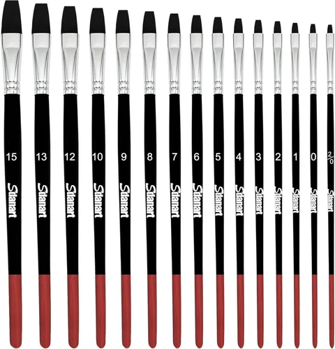 Sdanart Pinceles de pintura plana, 15 piezas de diferentes tamaños, juego de pinceles planos para acuarela, tinta de aceite de gouache acrílico y