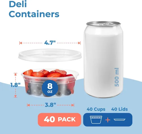 Miniatura 3 de Fit Meal Prep Paquete de 40 recipientes de 8 onzas con tapas, recipientes de cuarto de galón a prueba de fugas con tapas, contenedor de plástico