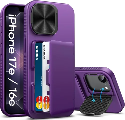 Miniatura 29 de Funda para iPhone 16e tipo cartera, soporte integrado, tarjetero y cubierta para lente de cámara, protección de cuerpo completo, resistente, Negro