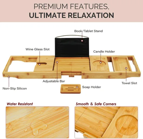 Miniatura 3 de Bandeja Plegable para Bañera - Bandeja de Baño Expandible para Bañera Bandeja de Bañera Segura y Antideslizante para Accesorios de Baño, Set