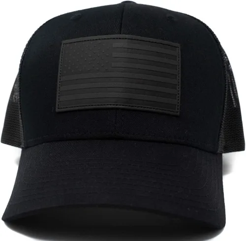 Miniatura 3 de Sombrero de bandera estadounidense Sombrero de cuero con parche de malla en la parte trasera para hombres y mujeres, sombrero de camionero