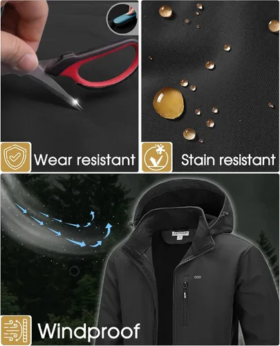 Miniatura 6 de 33,000ft Chaqueta Softshell para hombre con capucha, forro polar, ligera, impermeable, para senderismo
