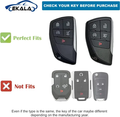 Miniatura 2 de EKALA Funda para llavero GMC con llavero brillante, 5 botones, carcasa de llave de TPU suave brillante dorado blanco compatible con GMC sierra 1500