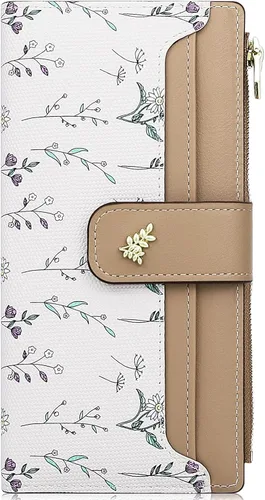 Miniatura 9 de Farcauo Billetera para mujer, billetera delgada para mujer, linda cartera delgada Kawaii con flores para mujer, tarjetero para mujer, Cartera