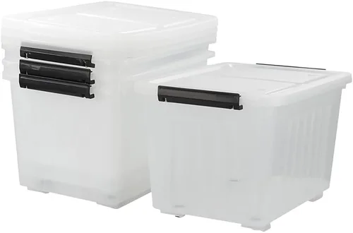 Miniatura 9 de Asking Paquete de 4 cajas de almacenamiento de plástico transparentes grandes de 50 L, contenedores de almacenamiento de plástico con ruedas
