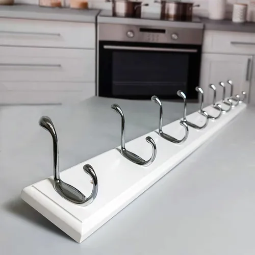 Miniatura 18 de Perchero de pared con 5 ganchos plateados de madera, 17.3’’, Ganchos resistentes para colgar ropa, sombrero, mochila, etc., Gran decoración moderna