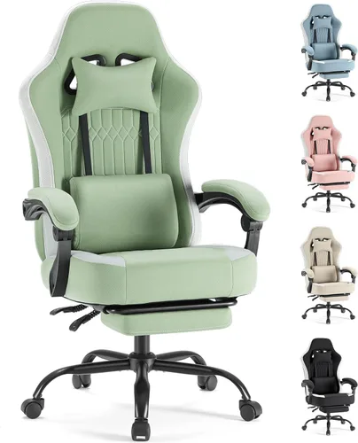 Miniatura 10 de Sweetcrispy Silla de videojuegos – Silla de escritorio ergonómica con reposapiés y soporte lumbar, altura ajustable con respaldo alto y reposabrazos