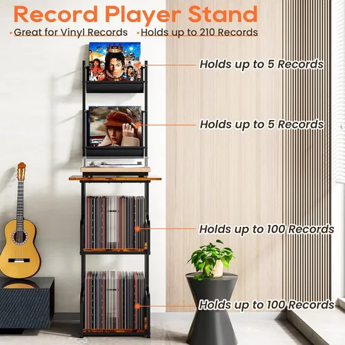 Miniatura 3 de TJ.MOREE Soporte de Reproductor de Discos con Almacenamiento de Vinilo, Mesa Alta para Reproductor de Discos con Soporte para Tocadiscos y Estante