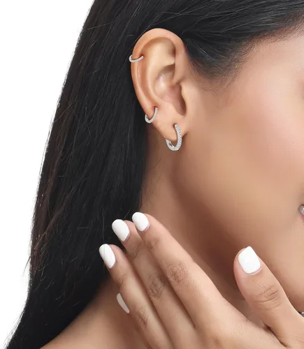 Miniatura 8 de Juego de 4 pares de aretes de aro pequeños de plata de ley 925 para mujer, con circonita cúbica, aretes de hélix para múltiples piercings