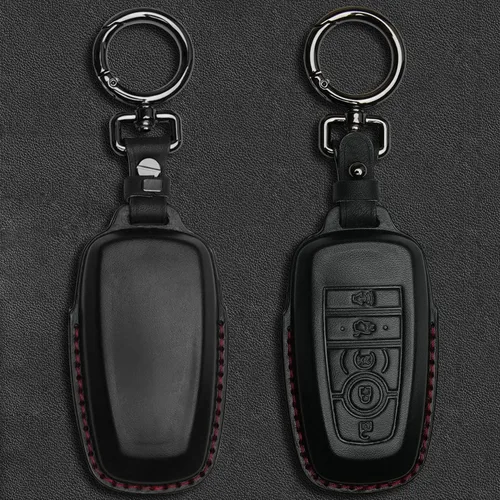 Miniatura 3 de Tukellen Funda de cuero para llavero de Ford con llavero compatible con Ford Explorer Mustang Fusion Escape F150 F250 F350 F450 F550 Edge-Negro