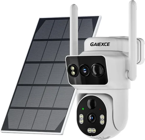 Cámaras de seguridad solares de doble lente inalámbricas para exteriores, 2.4G/5G WiFi 2K FHD, cámaras solares panorámicas/inclinables de 360° para