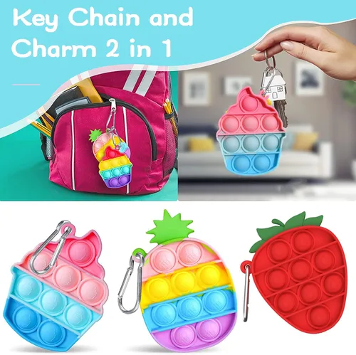 Miniatura 4 de 12 piezas de juguete para ansiedad de burbujas, fresas, piñas, helado, juguete simple para ansiedad, llavero de burbujas para reventar, juguetes
