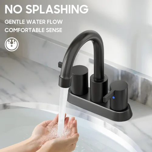 Miniatura 6 de Phiestina - Grifo de baño moderno de 4 pulgadas / 10.16 cm. con 2 asas, grifo de baño de centro, negro mate, sin plomo, grifo de baño moderno