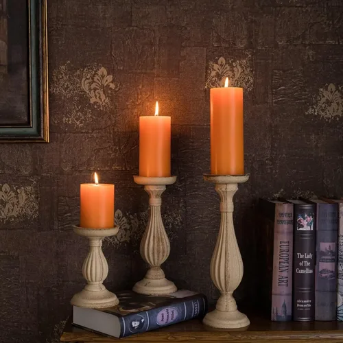 Miniatura 6 de MOZEAL Vela grande sin aroma vertida a mano de 3" x 8", juego de 2 velas rústicas sin humo en forma de pilar, combustión lenta, sin goteo, Naranja