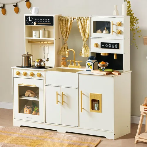 Tiny Land Cocina de Juguete para Niños, Juego de Cocina de Juguete con Muchas Características de Juego, Nueva Cocina de Juguete de Madera Moderna