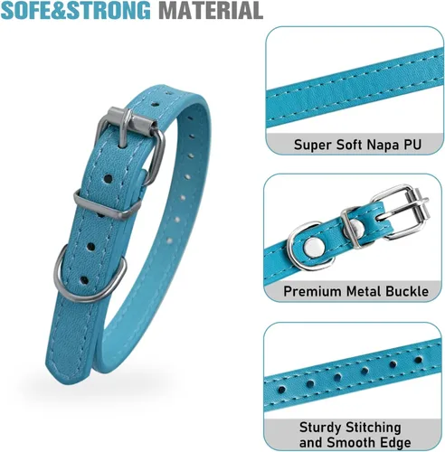 Miniatura 3 de Collares para mascotas – Collares de cuero para perros pequeños – Collar de identificación de cuero ajustable de 12 colores para cachorros, perros