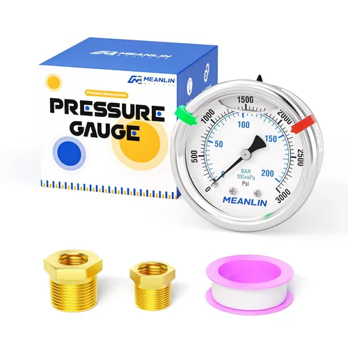Miniatura 22 de MEANLIN MEASURE Medidor de presión de acero inoxidable con relleno de líquido bajo de 0 ~ 15 psi, esfera de cara NPT de 2 pulgadas para agua