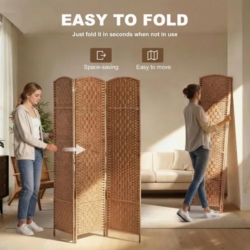 Miniatura 3 de HOMCOM – Separador de ambientes de 3 paneles plegables, pantalla divisora de privacidad de 6 pies (1.8 m) de alto, partición de pared de mimbre