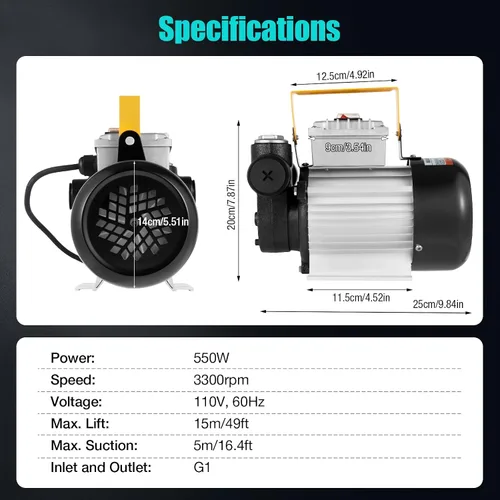 Miniatura 6 de Bomba de aceite eléctrica autocebante de 110 V CA, bomba de transferencia de combustible de 550 W, bombas de biodiésel de queroseno diésel