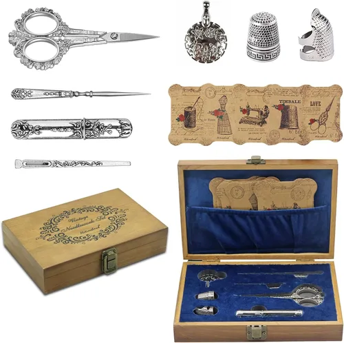 Kit de tijeras de bordado vintage, regalo de Navidad para profesionales de costura, kit de costura antiguo europeo, herramientas de costura Plata