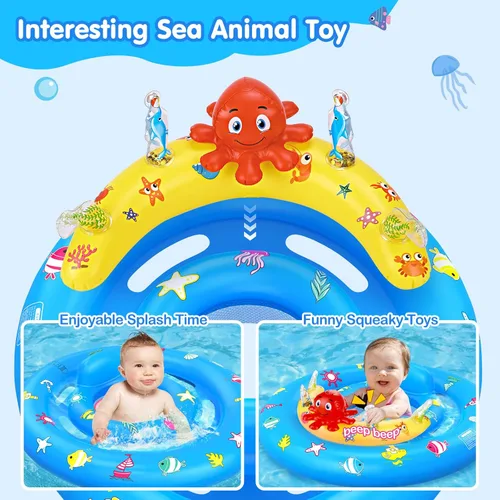 Miniatura 4 de Flotador de piscina para bebé con toldo, flotador de natación inflable para bebés con protección solar UPF50+, flotador de piscina para bebés