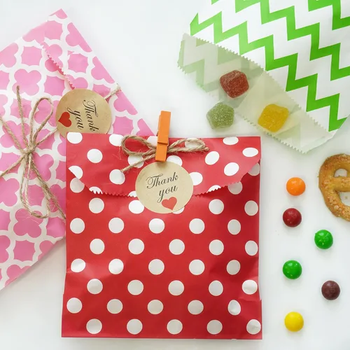 Miniatura 4 de KEYYOOMY 100 bolsas amarillas para bufé de dulces, pequeñas bolsas de galletas, bolsas de papel de lunares para bodas, fiestas de cumpleaños