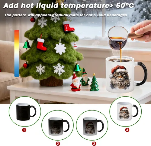 Miniatura 2 de Taza de café que cambia de color Caliamary, divertida taza de café con diseño de gato que cambia de color en cerámica, taza de café sensible al