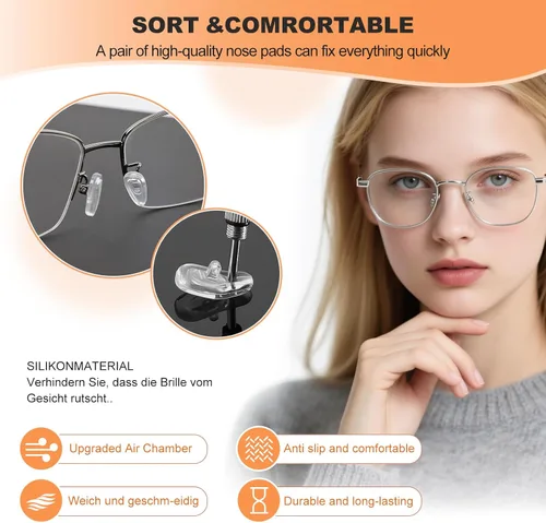 Miniatura 5 de Almohadillas para la nariz de gafas, 6 pares kit de reparación de gafas atornillables con destornillador y tornillos pequeños, almohadillas