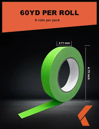 Miniatura 2 de KREFINISH Cinta adhesiva de pintura para automóvil, color verde, sin residuos, resistente al calor para cabina de pintura, 0.7 pulgadas x 60 yardas