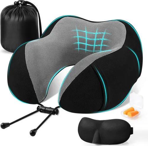 CloudBliss Almohada de viaje de espuma viscoelástica de alta calidad, almohada cervical cómoda y de apoyo, almohadas cervicales para viajar,