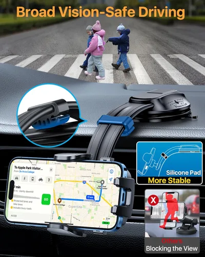 Miniatura 3 de HTU Soporte de teléfono de automóvil con succión más fuerte mejorado, brazo flexible, soporte giratorio para teléfono celular para salpicadero, Negro