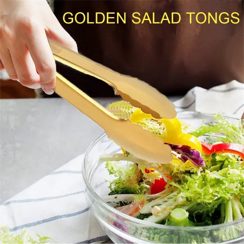Miniatura 2 de Paquete de 2 pinzas doradas para servir, para ensalada, para bufé, antideslizantes y de fácil agarre, de acero inoxidable, chapadas en oro