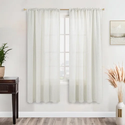 Miniatura 132 de KOUFALL Juego de 2 cortinas de puerta francesa, cortinas de lino para puerta/ventana, cortina transparente boho para cristal lateral delantero