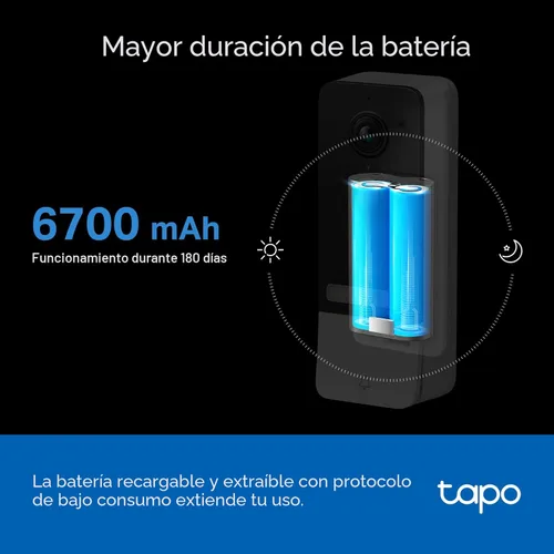 Miniatura 5 de Tapo TP-Link - Cámara de timbre de video inteligente, con timbre incluido, 2K 5MP, visión nocturna en color, audio bidireccional, detección AI