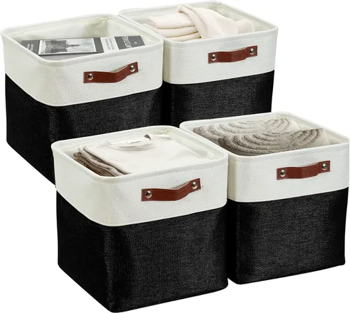 Miniatura 10 de DECOMOMO - Contenedores de tela para almacenamiento, cubos de 11 x 11 pulgadas, canasta decorativas con asas para organizar estantes y armarios