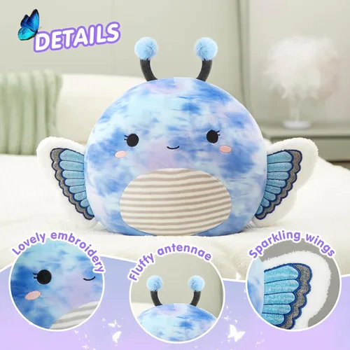 Miniatura 2 de Houwsbaby Peluche de mariposa de 12 pulgadas, almohada de felpa de mariposa azul, juguetes de peluche de mariposa, almohada blanda para cumpleaños