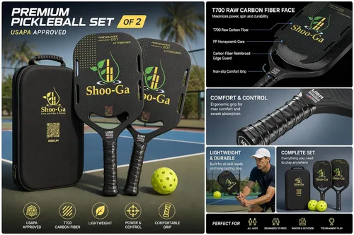 Miniatura 2 de Paletas aerodinámicas de fibra de carbono para pickleball (juego de 2) con superficie esmerilada ProSpin+ Nextgen y núcleo de polímero de panal