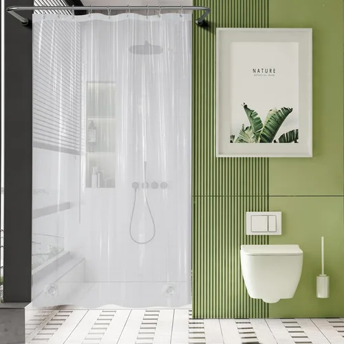 Miniatura 10 de AmazerBath - Cortina de ducha de plástico, 70 x 72 pulgadas, cortina de ducha esmerilada de plástico, impermeable, pesada, gruesa, con 3 piedras