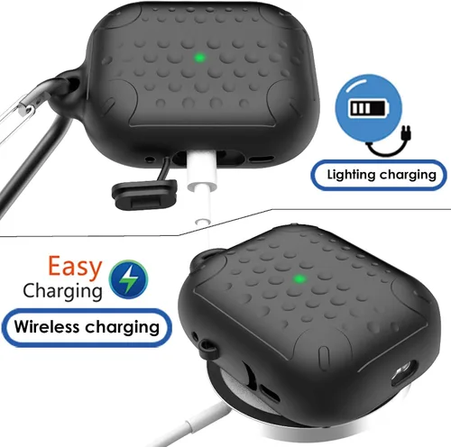 Miniatura 4 de Funda impermeable para AirPods Pro de 2ª generación, funda protectora de silicona antipérdida, carga inalámbrica y LED visible, con mosquetón