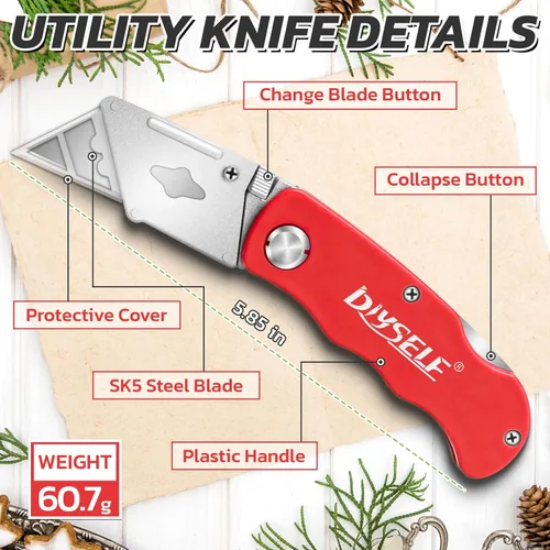 Miniatura 5 de DIYSELF Paquete de 4 cuchillos utilitarios, cortadores de caja para fines ligeros, cuchillo de afeitar, cuchillo cortador de caja para dibujos