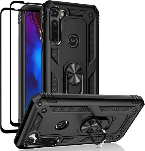 Androgate Funda para Moto G Stylus/Pro con protectores de pantalla de vidrio templado, soporte de anillo para automóvil, a prueba de golpes, color
