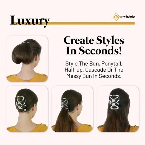 Miniatura 5 de Peines laterales mágicos para mujer, elegantes cuentas, elásticos con clips dobles, accesorios perfectos para hacer, cola de caballo, media arriba