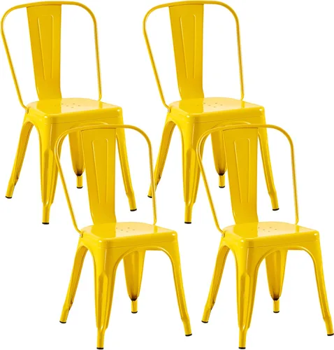 Miniatura 32 de Juego de 8 sillas de comedor de metal, sillas apilables estilo tolix con respaldo, diseñadas para el comedor diario, en interiores, cocina y comedor