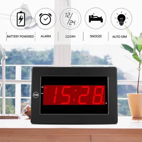Miniatura 2 de Reloj de pared digital con pilas, pantalla LED, reloj despertador digital con pilas, brillo ajustable, 12/24 horas