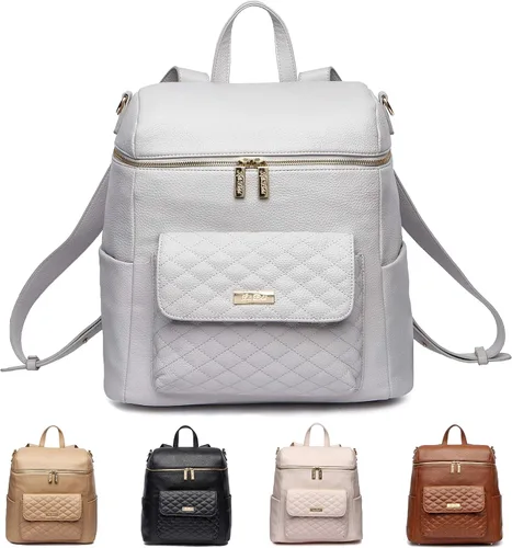 Miniatura 10 de Luli Bebe - Mochila grande para pañales de piel vegana moderna de diseñador con estilo para mamá, multiusos, espaciosa, con cambiador (marrón late)