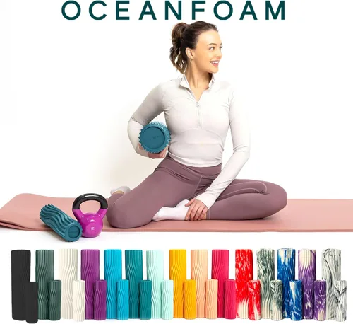 Miniatura 9 de Oceanfoam Rodillo de espuma de viaje Ripple (11 x 3.35 pulgadas) Mini rodillo de espuma firme para terapia física, masaje de tejido profundo, dolor
